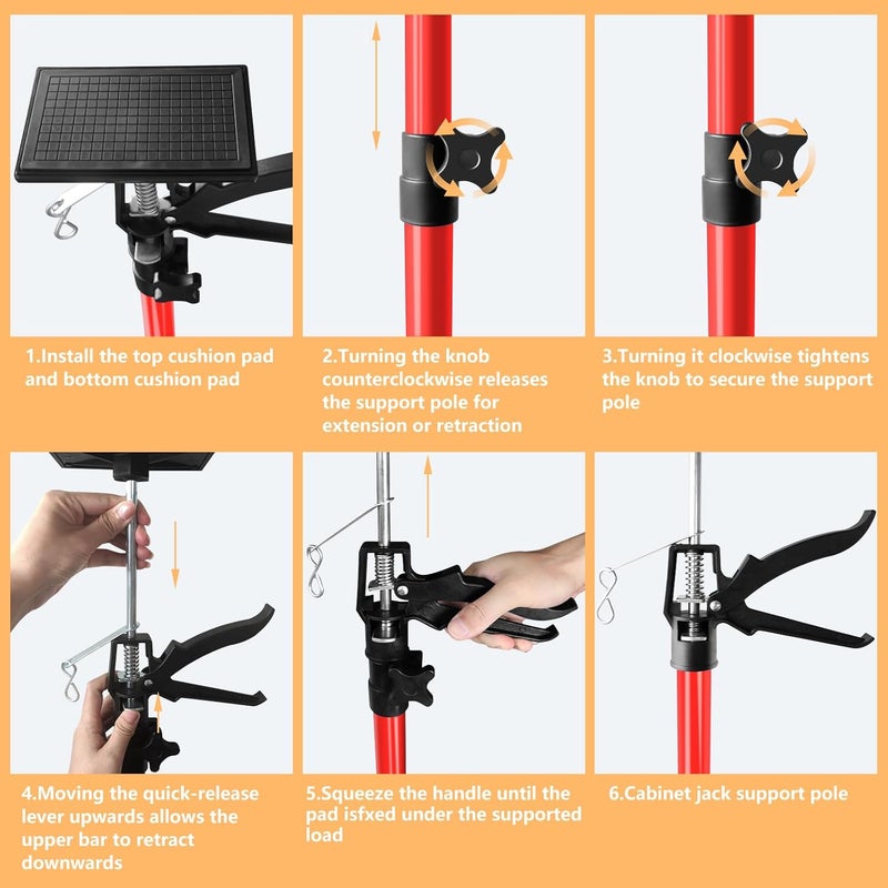 IvySync Cabinet Jack for Installing Cabinet，Adjustable 3rd Hand Support Pole Extend from 45 to 114 inches,Premium Steel Cabinet Lift Jack Support up to 154 lbs，2 Pack with Storage Bag (Red-Orange) - Image 4